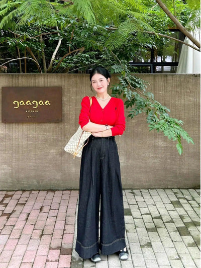 Mina Contrast Cuff Wide Leg Jeans-korean-fashion-Jeans-Mina's Closet-OH Garments