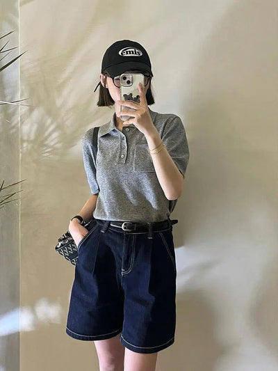 Mina Contrast Topstitching Denim Shorts-korean-fashion-Shorts-Mina's Closet-OH Garments
