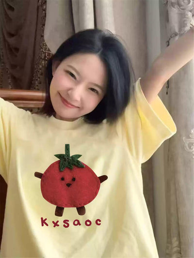 Mina Cute Tomato Graphic T-Shirt-korean-fashion-T-Shirt-Mina's Closet-OH Garments