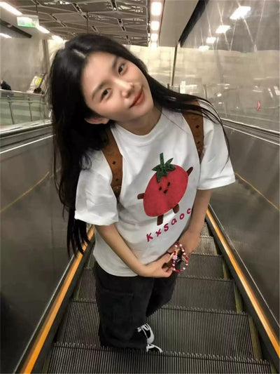 Mina Cute Tomato Graphic T-Shirt-korean-fashion-T-Shirt-Mina's Closet-OH Garments