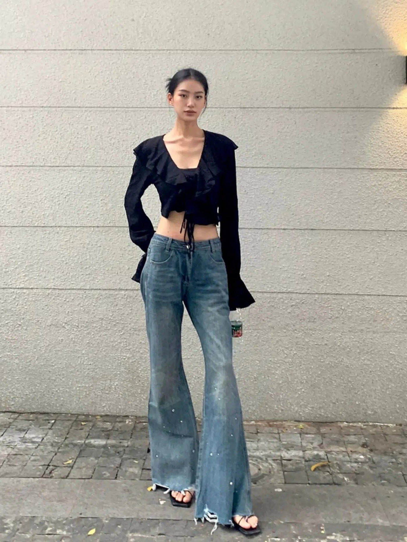 Mina Diamond Raw Edge Flared Jeans-korean-fashion-Jeans-Mina's Closet-OH Garments