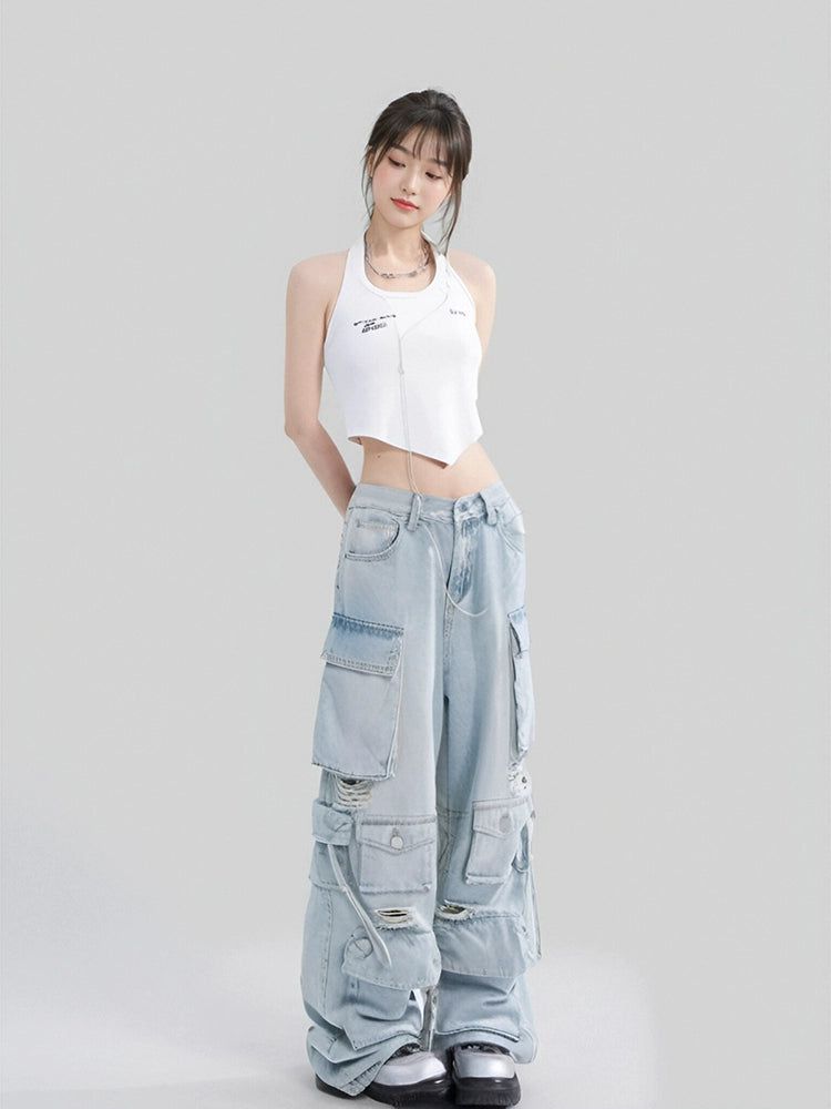 Mina Distressed Cargo Style Jeans-korean-fashion-Jeans-Mina's Closet-OH Garments