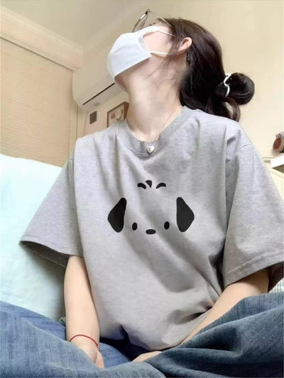 Mina Dog Icon Graphic T-Shirt-korean-fashion-T-Shirt-Mina's Closet-OH Garments