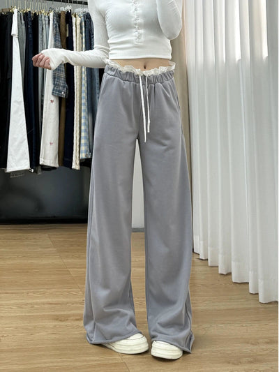 Mina Double-Waist Contrast Drawstring Pants-korean-fashion-Pants-Mina's Closet-OH Garments