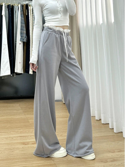 Mina Double-Waist Contrast Drawstring Pants-korean-fashion-Pants-Mina's Closet-OH Garments