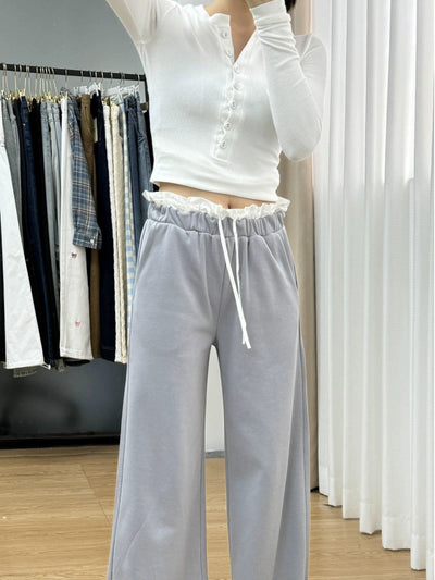 Mina Double-Waist Contrast Drawstring Pants-korean-fashion-Pants-Mina's Closet-OH Garments