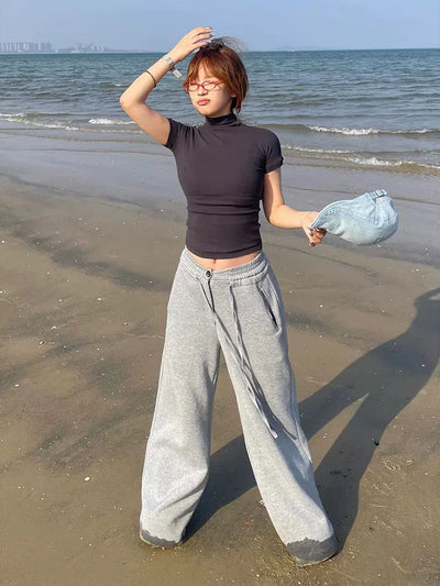 Mina Drawstring Button & Zip Sweatpants-korean-fashion-Pants-Mina's Closet-OH Garments