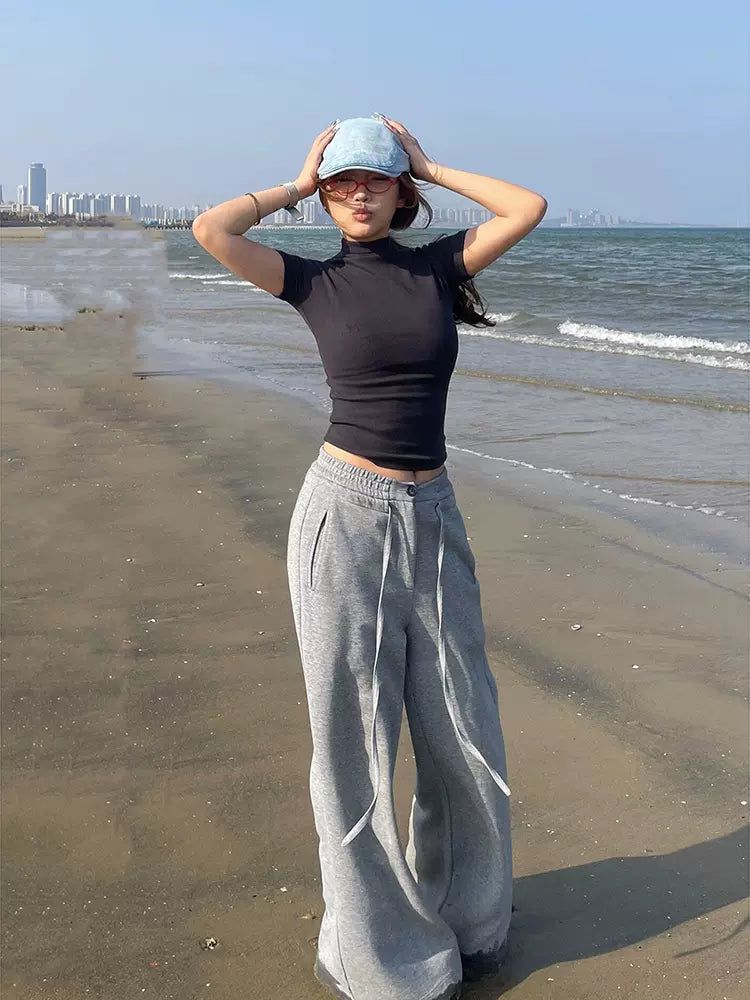 Mina Drawstring Button & Zip Sweatpants-korean-fashion-Pants-Mina's Closet-OH Garments