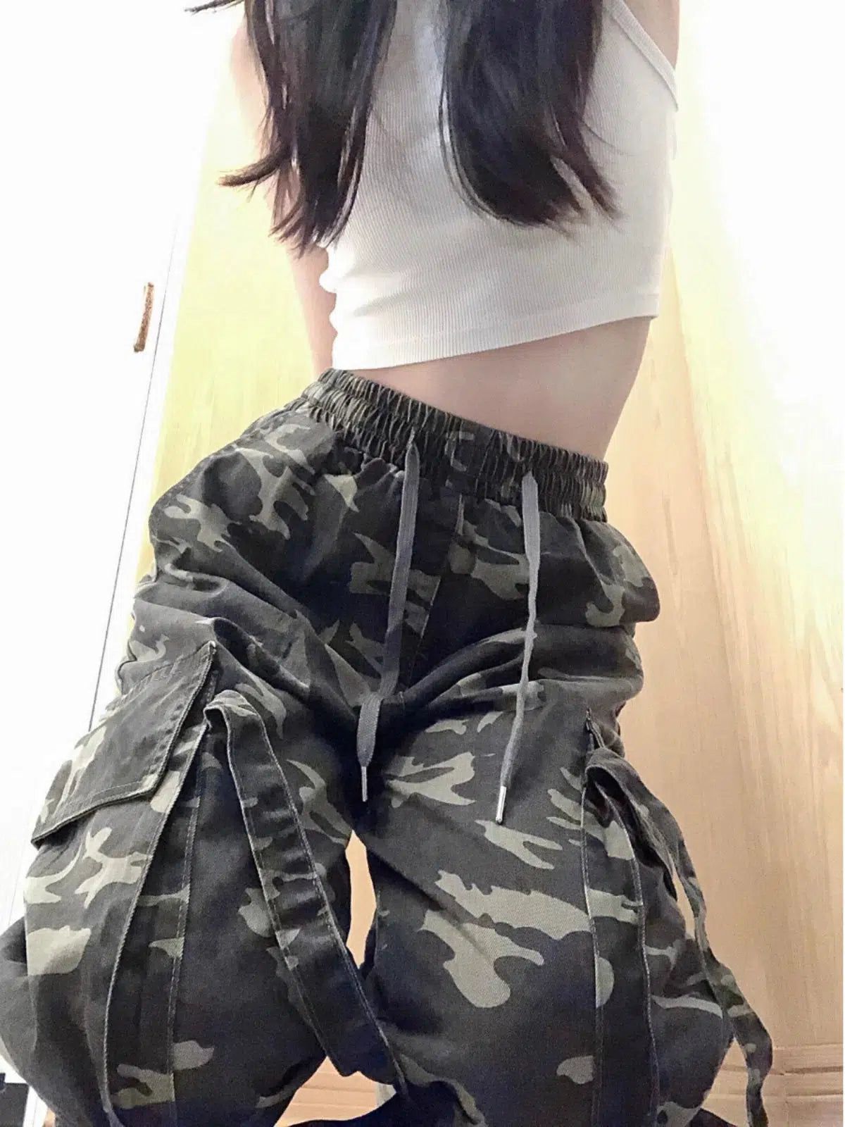 Mina Drawstring Camouflage Cargo Pants-korean-fashion-Pants-Mina's Closet-OH Garments