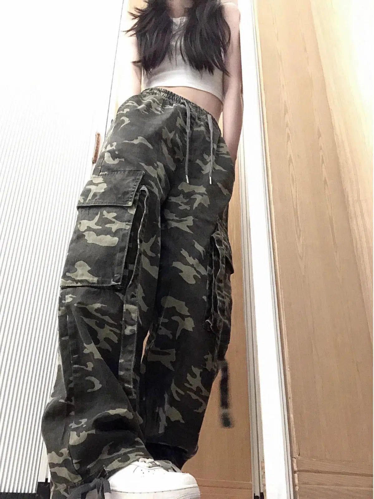 Mina Drawstring Camouflage Cargo Pants-korean-fashion-Pants-Mina's Closet-OH Garments