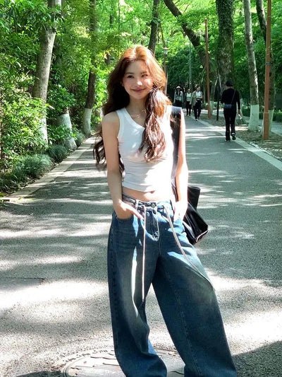 Mina Drawstring Faded Jeans-korean-fashion-Jeans-Mina's Closet-OH Garments