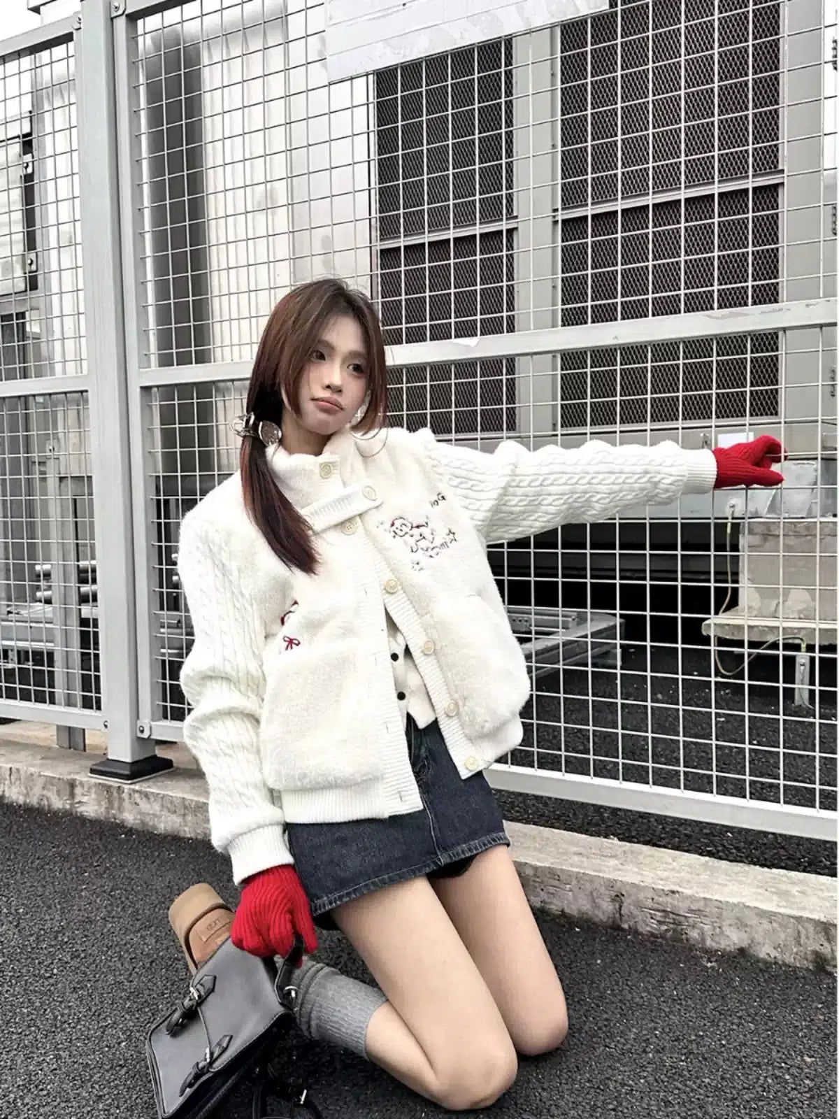 Mina Embroidered Spliced Fluffy Cardigan-korean-fashion-Jacket-Mina's Closet-OH Garments