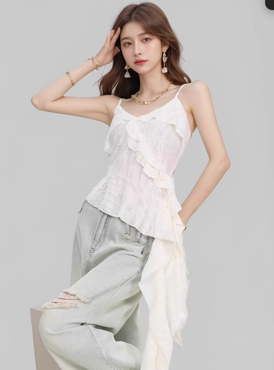 Mina Extended Ruffle Textured Blouse-korean-fashion-Blouse-Mina's Closet-OH Garments