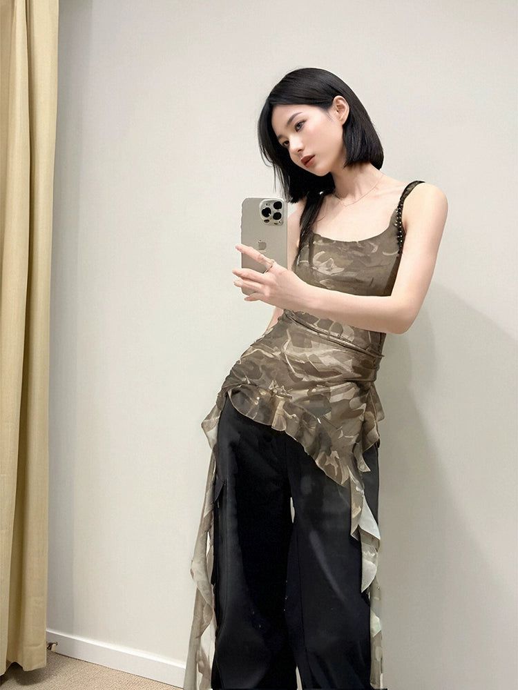 Mina Extended Ruffles Camouflage Blouse-korean-fashion-Blouse-Mina's Closet-OH Garments