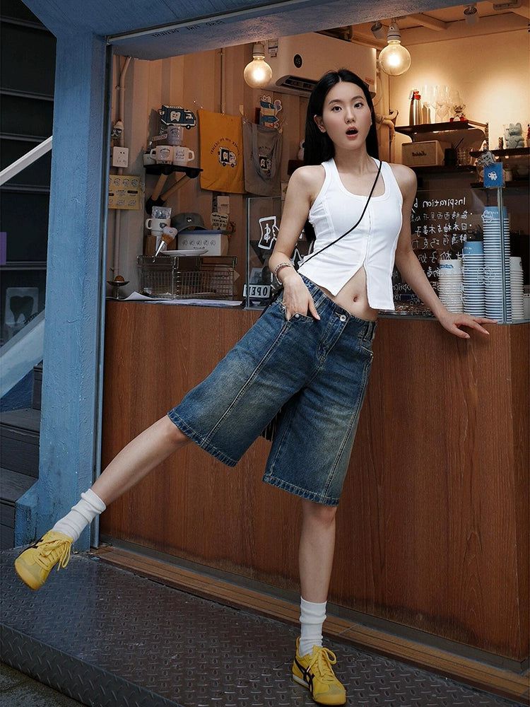 Mina Fade Thigh Denim Shorts-korean-fashion-Shorts-Mina's Closet-OH Garments