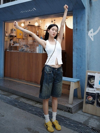 Mina Fade Thigh Denim Shorts-korean-fashion-Shorts-Mina's Closet-OH Garments