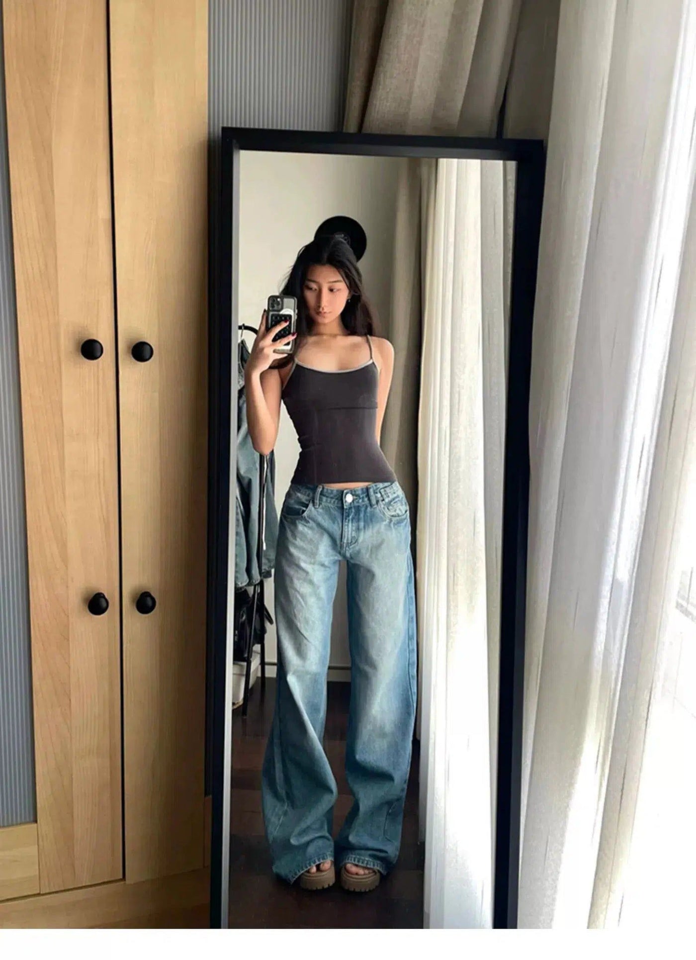 Mina Faded Effect Wide Jeans-korean-fashion-Jeans-Mina's Closet-OH Garments