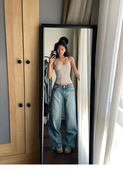 Mina Faded Effect Wide Jeans-korean-fashion-Jeans-Mina's Closet-OH Garments