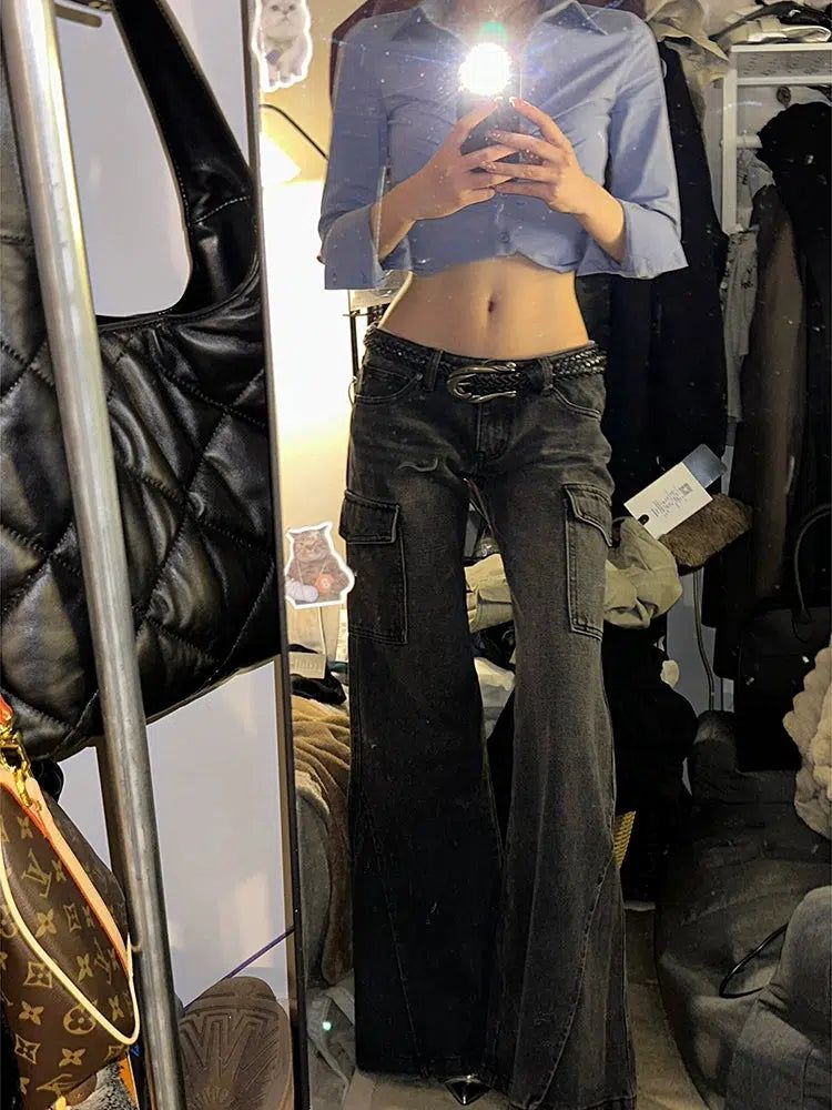 Mina Faded Flared Cargo Jeans-korean-fashion-Jeans-Mina's Closet-OH Garments