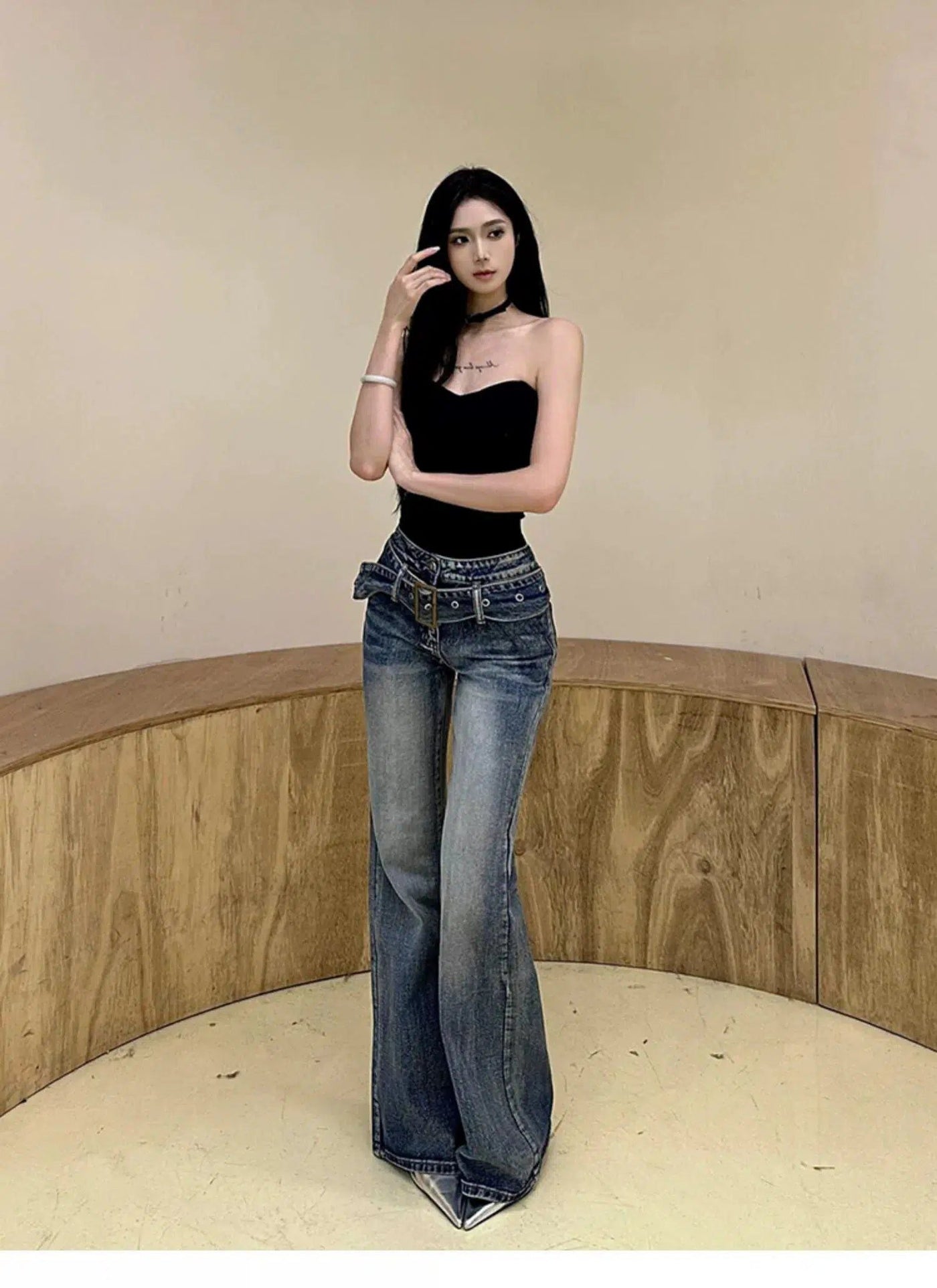 Mina Faded Slim Flared Jeans-korean-fashion-Jeans-Mina's Closet-OH Garments