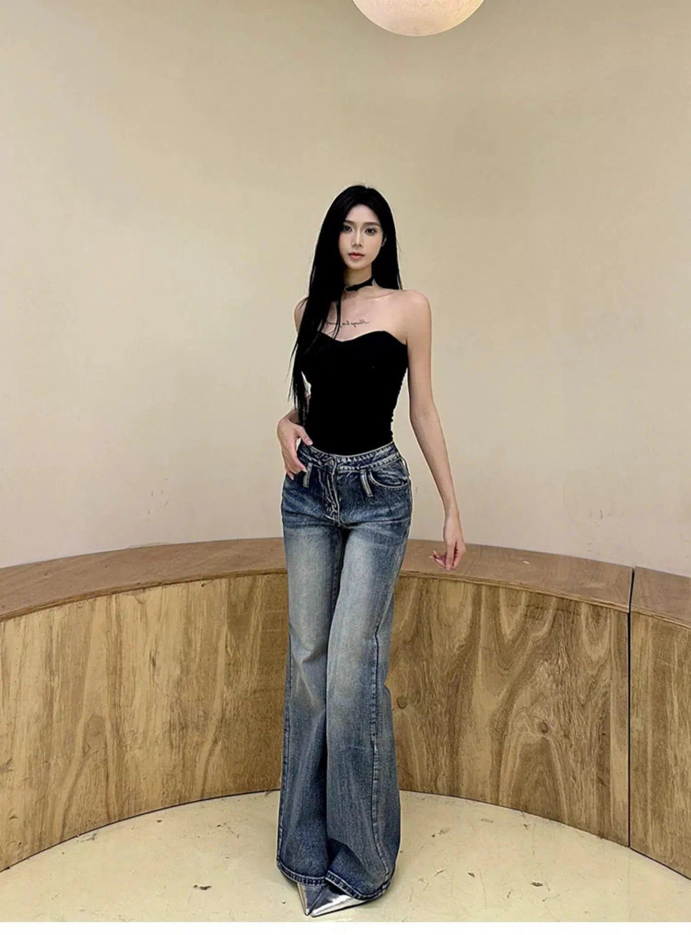 Mina Faded Slim Flared Jeans-korean-fashion-Jeans-Mina's Closet-OH Garments