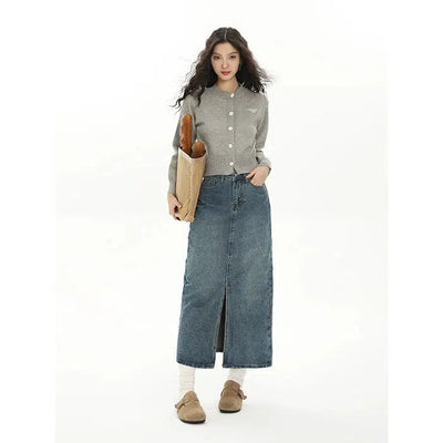 Mina Faded Slit Detail Denim Long Skirt-korean-fashion-Skirt-Mina's Closet-OH Garments