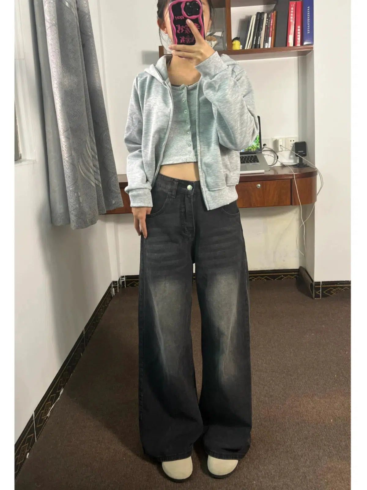 Mina Faded & Washed Wide Leg Jeans-korean-fashion-Jeans-Mina's Closet-OH Garments