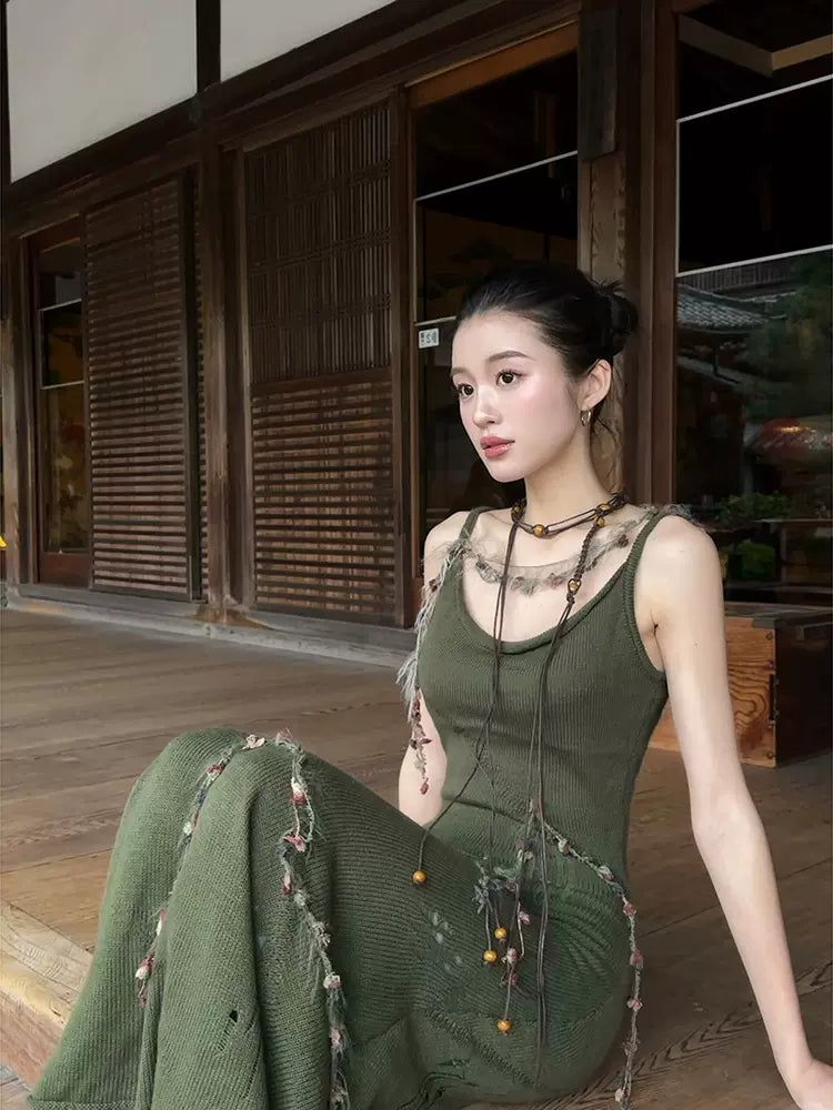 Mina Floral Detail Knit Cami Dress-korean-fashion-Dress-Mina's Closet-OH Garments