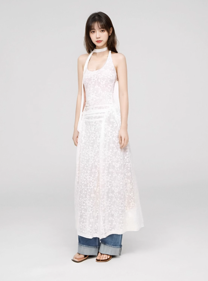 Mina Floral Halter Neck Long Dress-korean-fashion-Dress-Mina's Closet-OH Garments