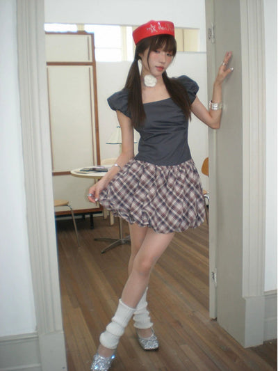Mina Flower Bud Plaid Dress-korean-fashion-Dress-Mina's Closet-OH Garments