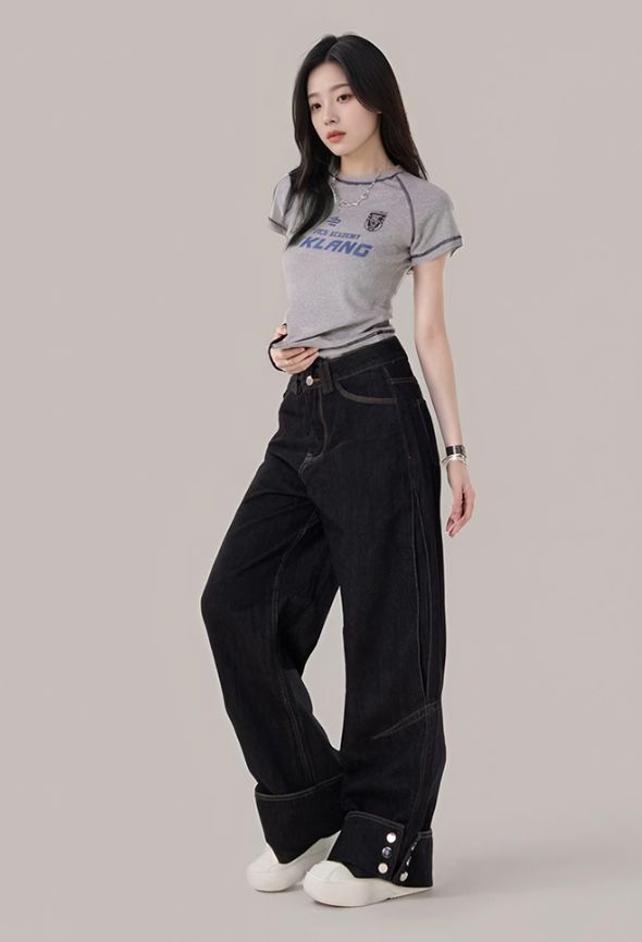 Mina Folded Ends Loose Jeans-korean-fashion-Jeans-Mina's Closet-OH Garments