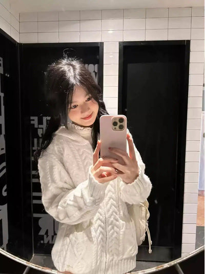 Mina Front Pocket Cable Knit Zipped Sweater-korean-fashion-Jacket-Mina's Closet-OH Garments