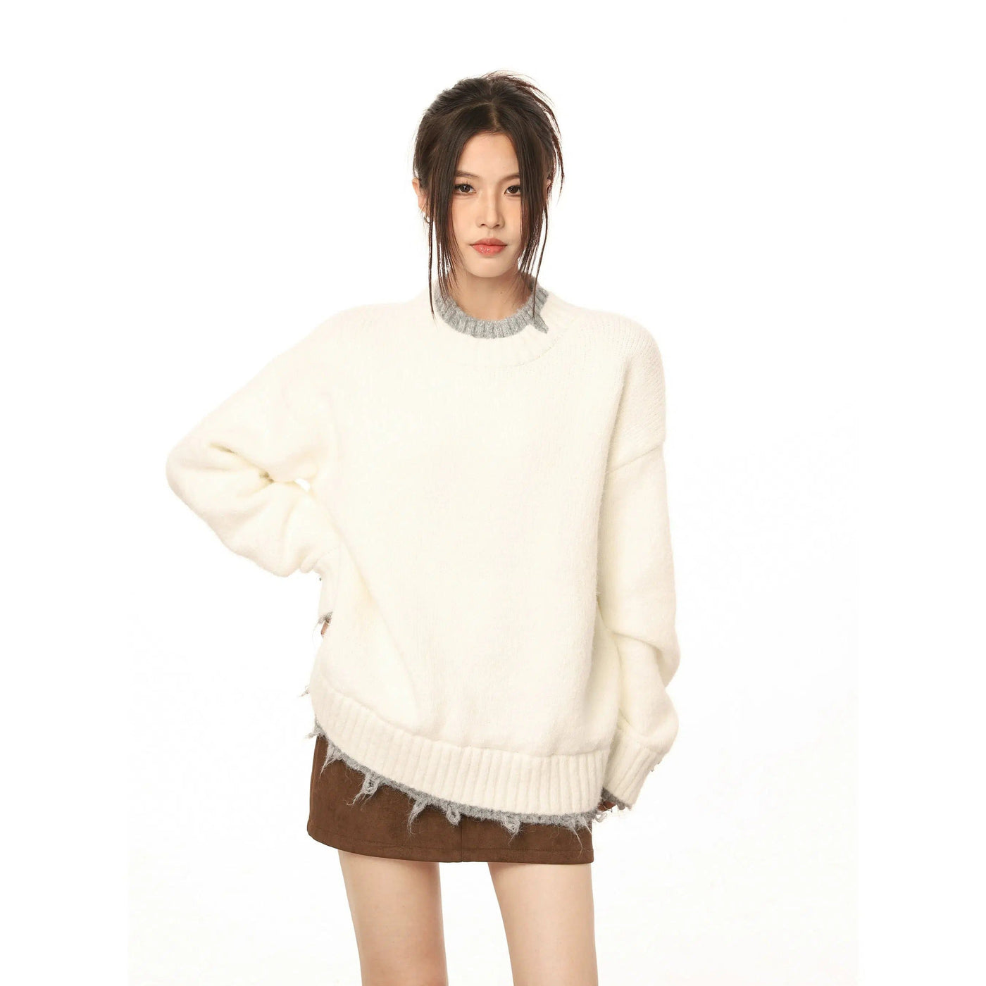 Mina Fuzzy Ribbed Contrast Sweater-korean-fashion-Sweater-Mina's Closet-OH Garments