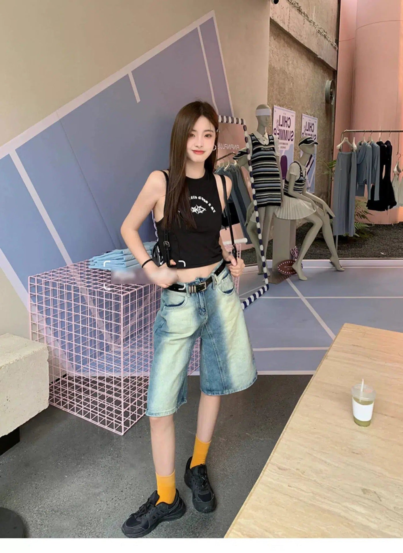 Mina Gradient Washed A-Line Denim Shorts-korean-fashion-Shorts-Mina's Closet-OH Garments