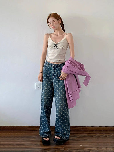 Mina Heart Full-Print Pants-korean-fashion-Pants-Mina's Closet-OH Garments