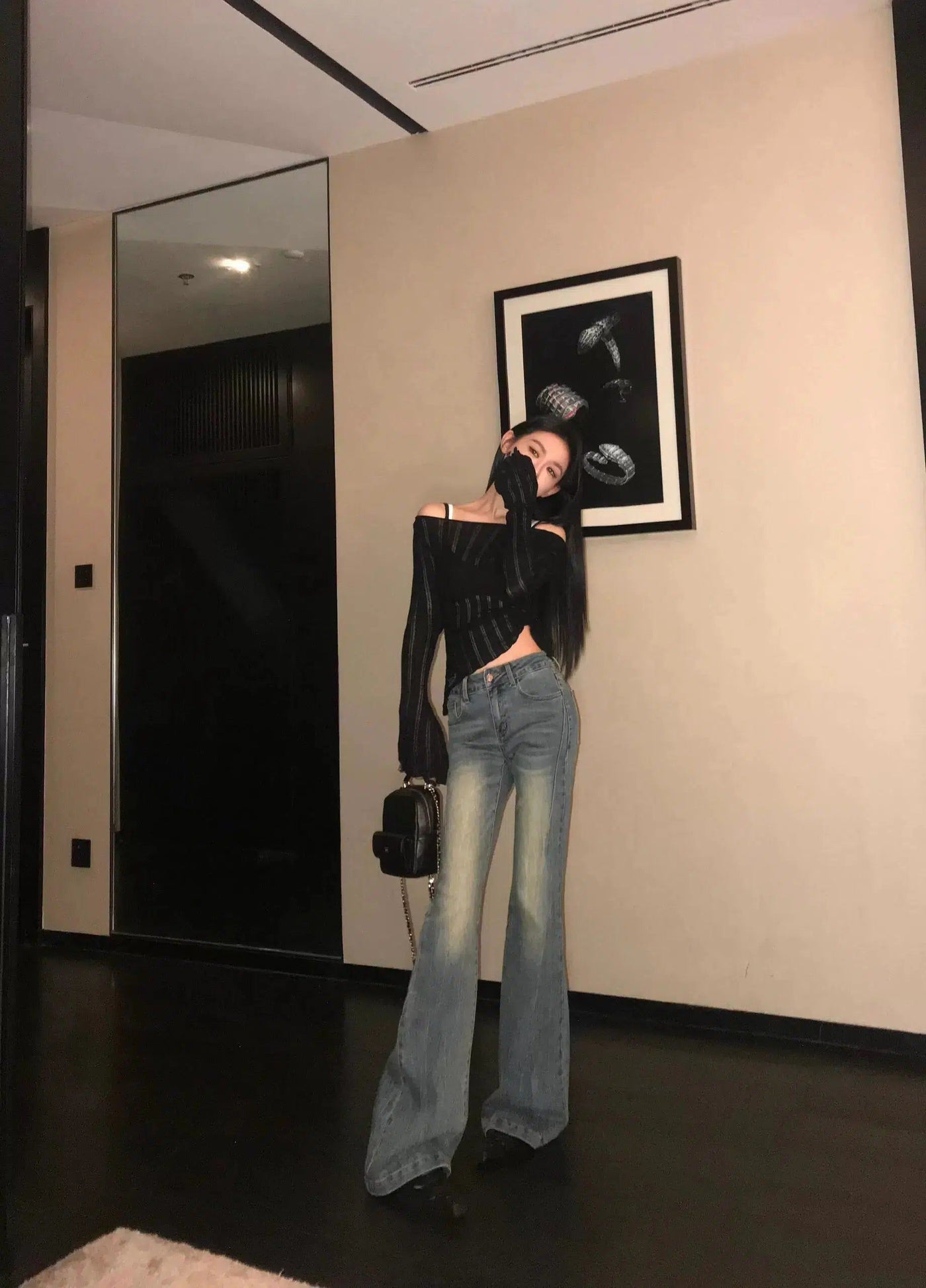 Mina High Waist Flare Jeans-korean-fashion-Jeans-Mina's Closet-OH Garments