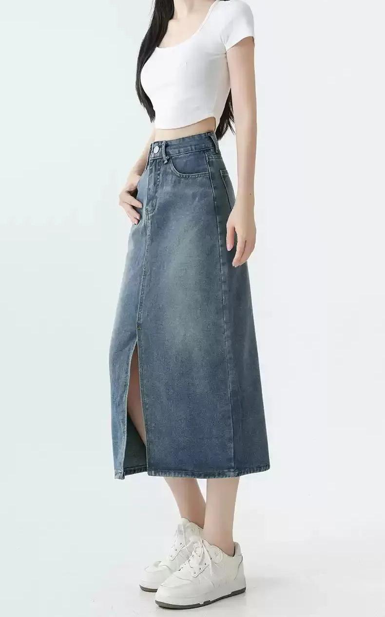 Mina High Waist Mid-Slit Denim Skirt-korean-fashion-Skirt-Mina's Closet-OH Garments