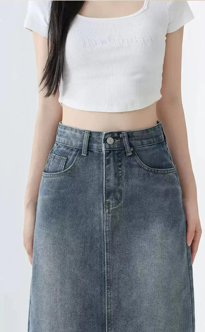 Mina High Waist Mid-Slit Denim Skirt-korean-fashion-Skirt-Mina's Closet-OH Garments