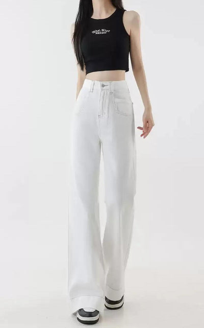 Mina High Waist Plain Flared Jeans-korean-fashion-Jeans-Mina's Closet-OH Garments