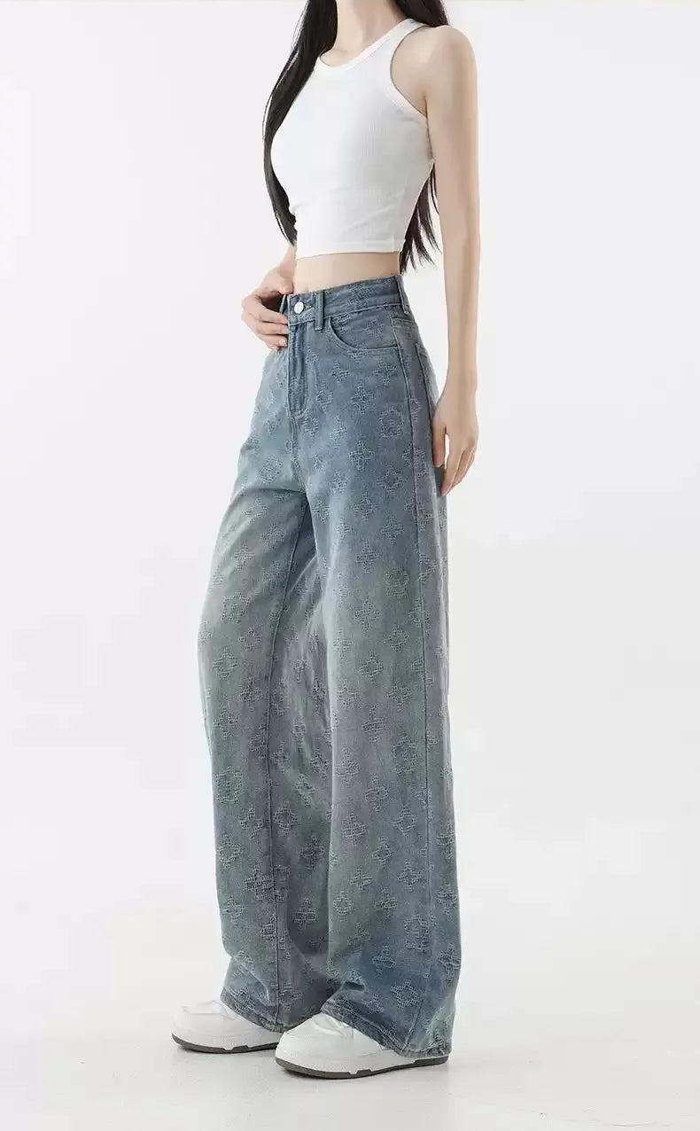 Mina High Waist Textured Jeans-korean-fashion-Jeans-Mina's Closet-OH Garments