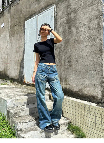 Mina High Waist Washed Bootcut Jeans-korean-fashion-Jeans-Mina's Closet-OH Garments