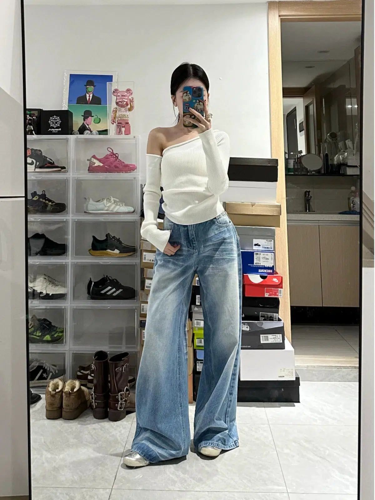 Mina High Waist Wide Flared Jeans-korean-fashion-Jeans-Mina's Closet-OH Garments