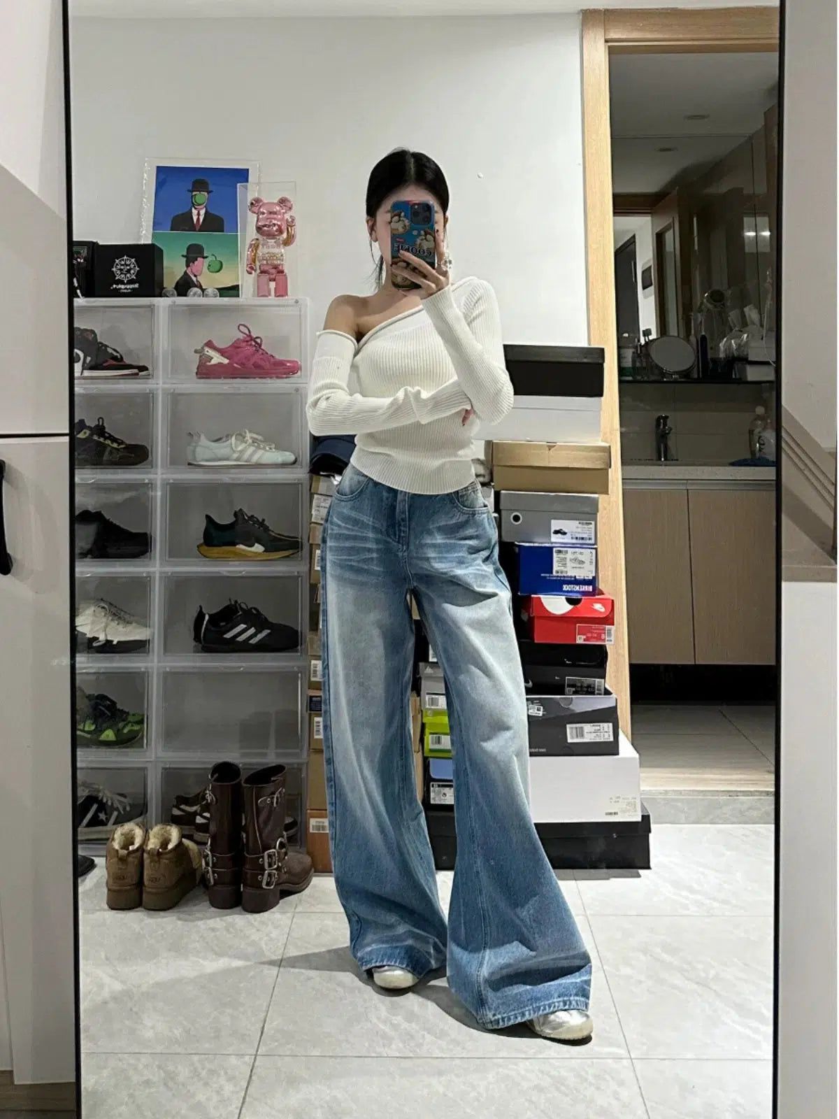 Mina High Waist Wide Flared Jeans-korean-fashion-Jeans-Mina's Closet-OH Garments