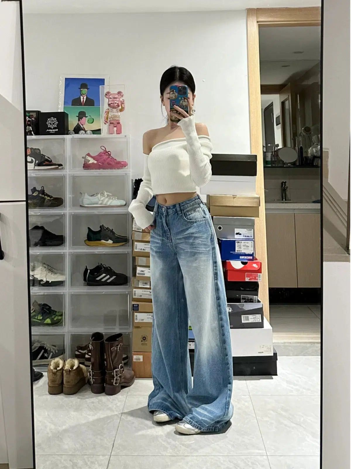 Mina High Waist Wide Flared Jeans-korean-fashion-Jeans-Mina's Closet-OH Garments