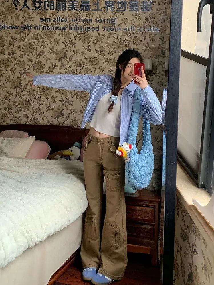 Mina High Waisted Flared Cargo Pants-korean-fashion-Pants-Mina's Closet-OH Garments