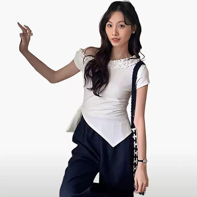 Mina Irregular Hem Lace Blouse-korean-fashion-Blouse-Mina's Closet-OH Garments