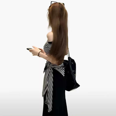 Mina Irregular Strap Striped Blouse-korean-fashion-Blouse-Mina's Closet-OH Garments
