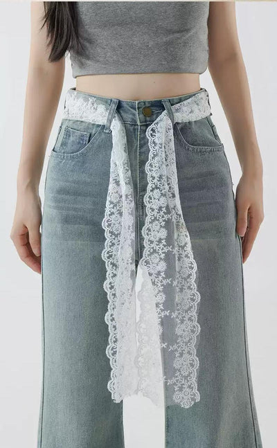 Mina Lace Belted Flared Jeans-korean-fashion-Jeans-Mina's Closet-OH Garments