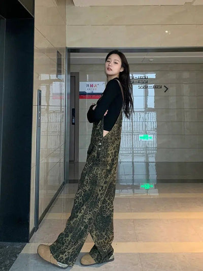 Mina Leopard Print Loose Fit Overall-korean-fashion-Pants-Mina's Closet-OH Garments
