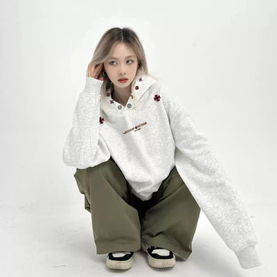 Mina Letter & Cross Embroidered Hoodie-korean-fashion-Hoodie-Mina's Closet-OH Garments